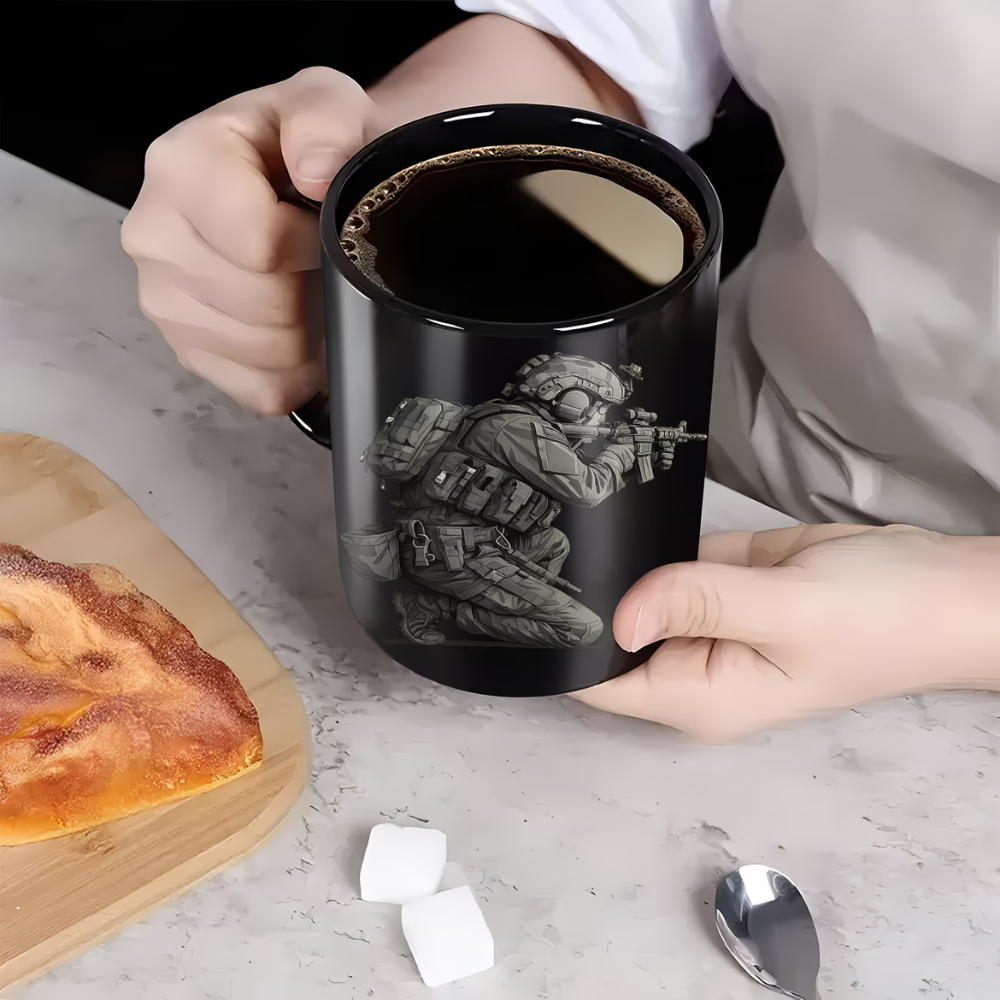 Ceramic Coffee Mug Designed with a Realistic Army Combat Theme