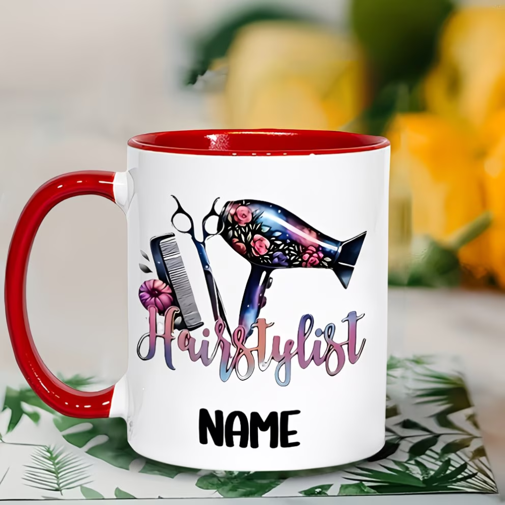 A Creative Hairstylist Ceramic Coffee Mug with a Double-Sided Design