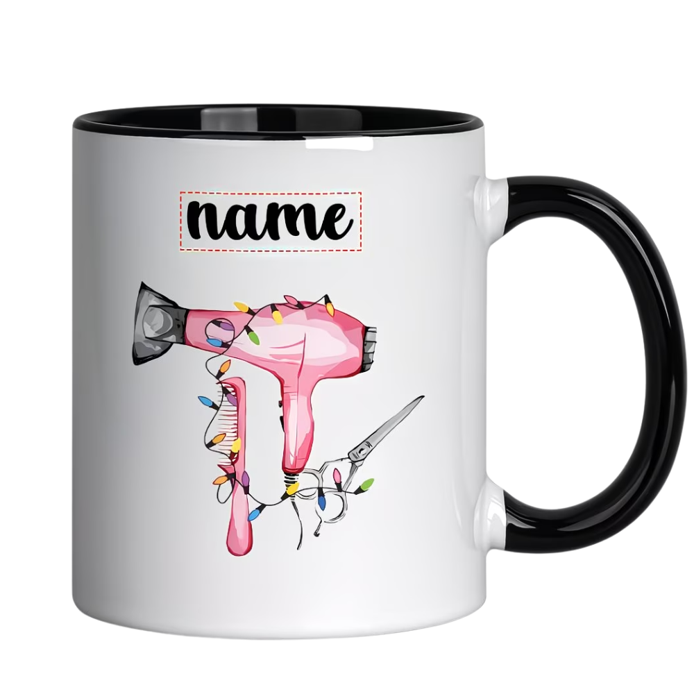 Custom Name 11oz Ceramic Coffee Mug, 1pc Hairdressing Tool & String Lights,