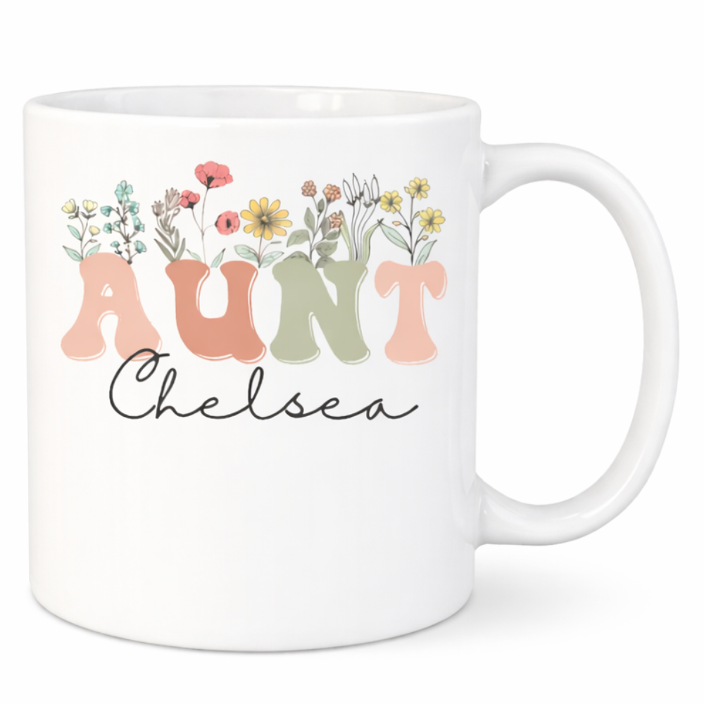 Personalized Wildflowers Aunt Mug for Aunt Mug With Name, Custom Gift for Aunt Pregnancy