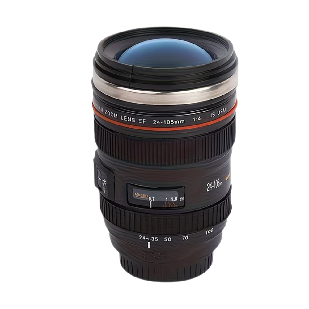 [Everyday Comfort] Camera Lens Coffee Mug | Stainless Steel & BPA-Free ABS Plastic | Multi-Use Travel Cup with Retractable Lid | Ideal
