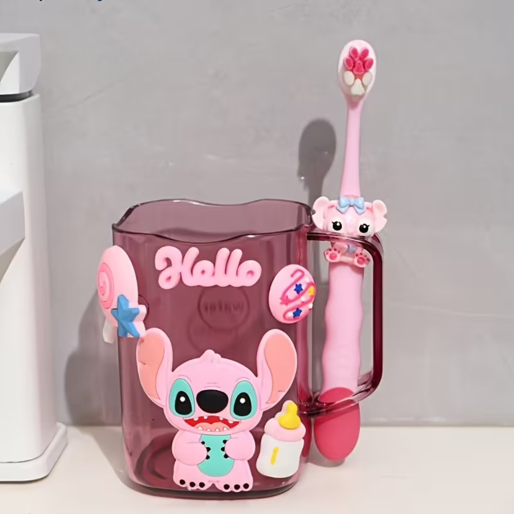 1 Piece Cartoon Mickey And Minnie Toothbrush Set With Mug 