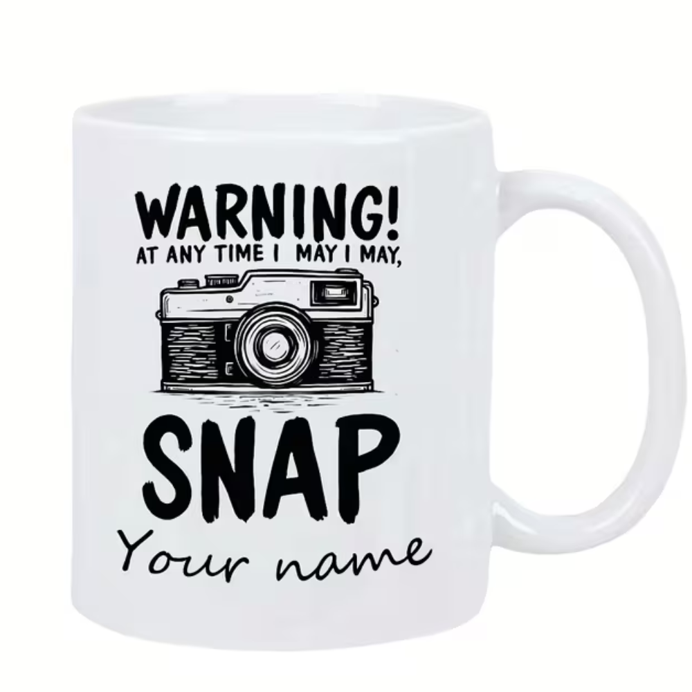 1pc Funny Photographer Mug - Custom Name Personalized Coffee Cup with Camera Design & "Warning!