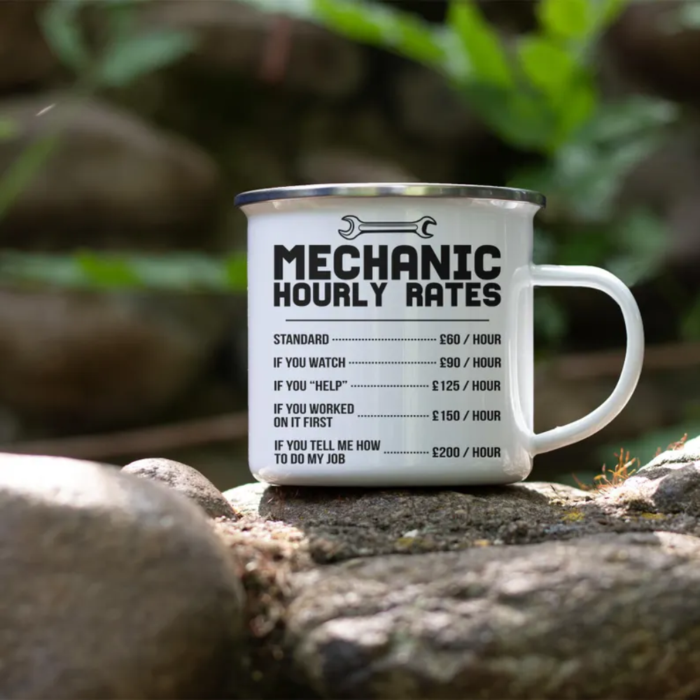 Mechanic Hourly Rates Enamel Mugs, Mechanic Hourly Rate Mugs, Mechanic Humor Coffee Cup, Auto Repair-Themed Gift Mechanic Coffee Mug for Men image 5 Mechanic Hourly Rates Enamel Mugs, Mechanic Hourly Rate Mugs, Mechanic Humor Coffee Cup, Auto Repair-Theme