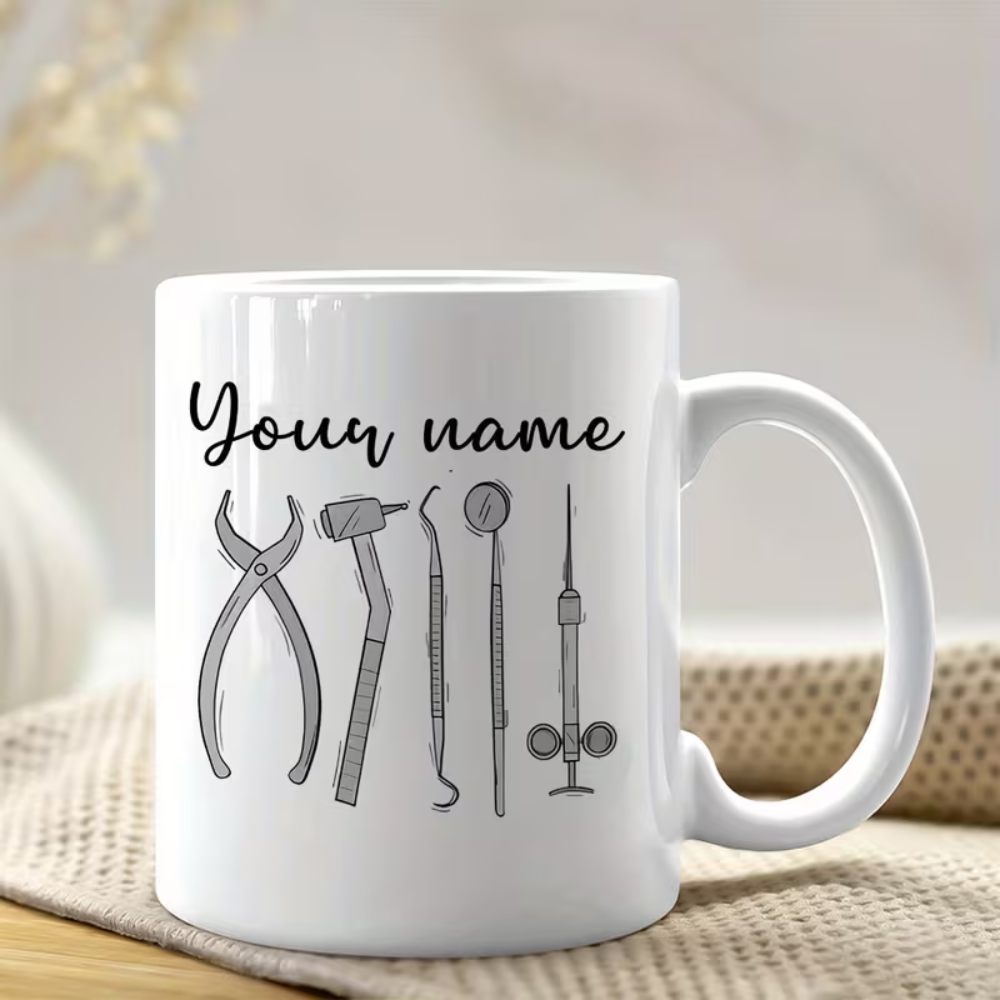 1pc Personalized Dental Mug - Custom Name & Funny "I'm Silently Judging Your Teeth" Message 