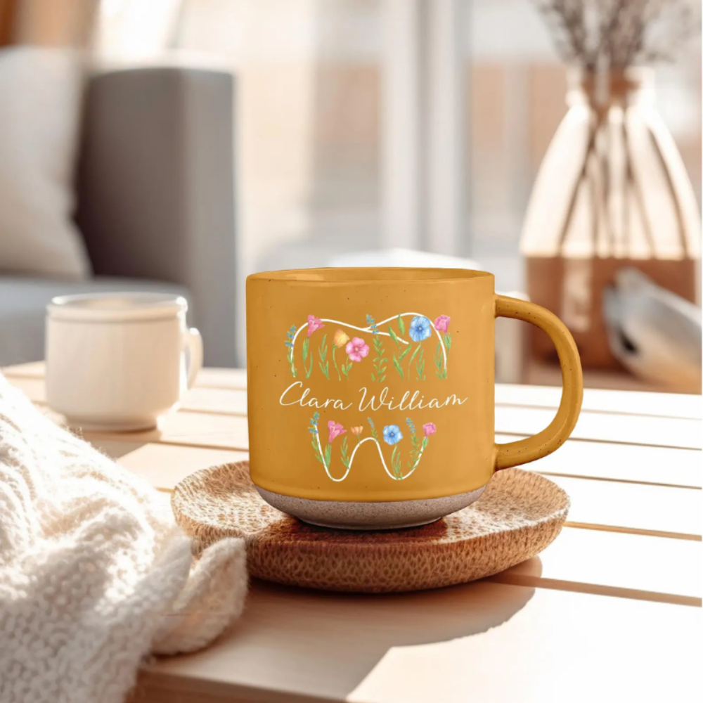 Custom Dental Themed Wildflowers Printed Pottery Mug