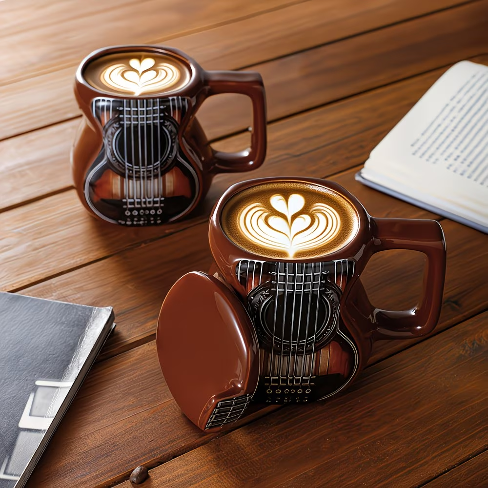 Large Guitar Shaped Music Themed Ceramic Coffee Mug