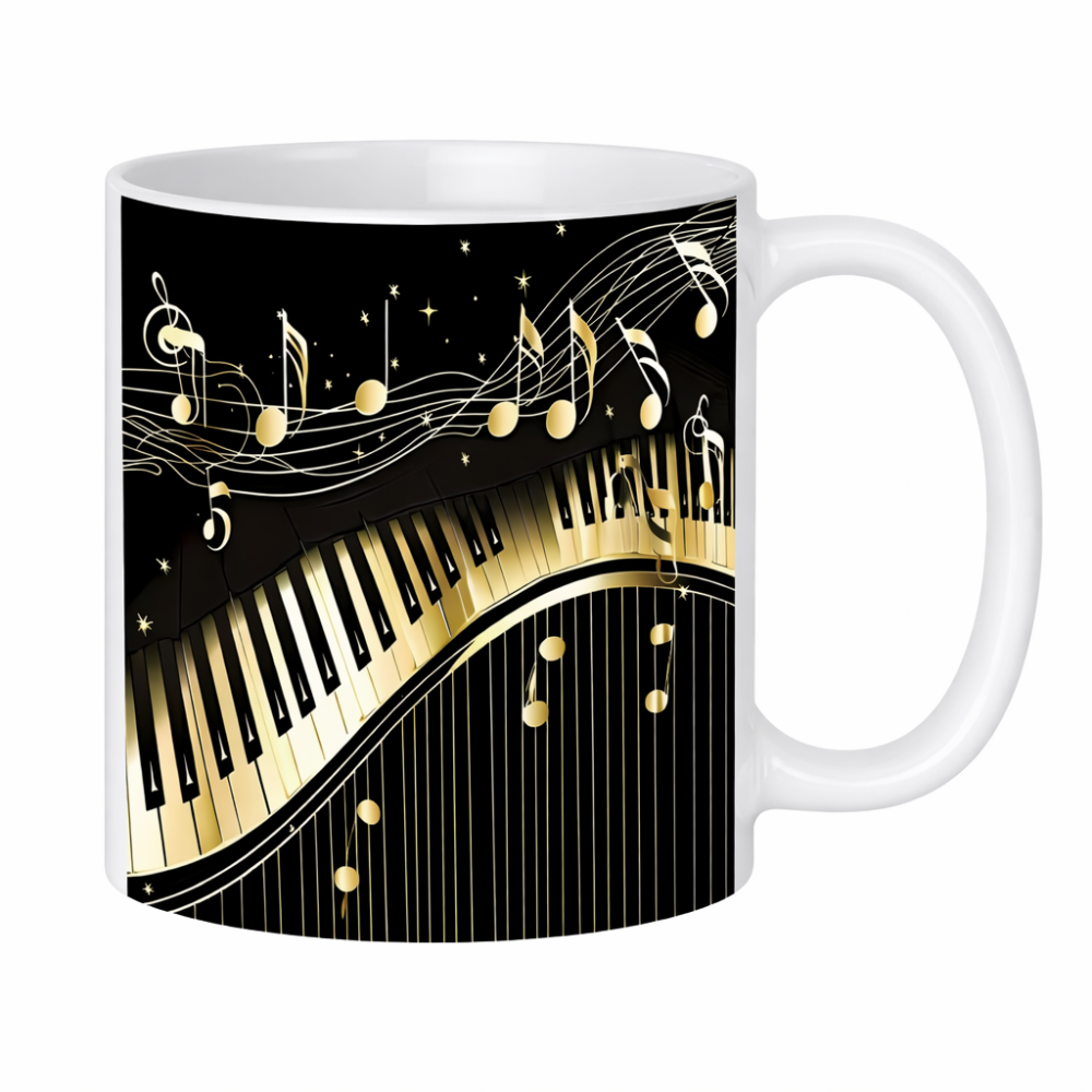 Musical Notes Piano Keyboard Graphic Themed 11oz Ceramic Coffee Mug