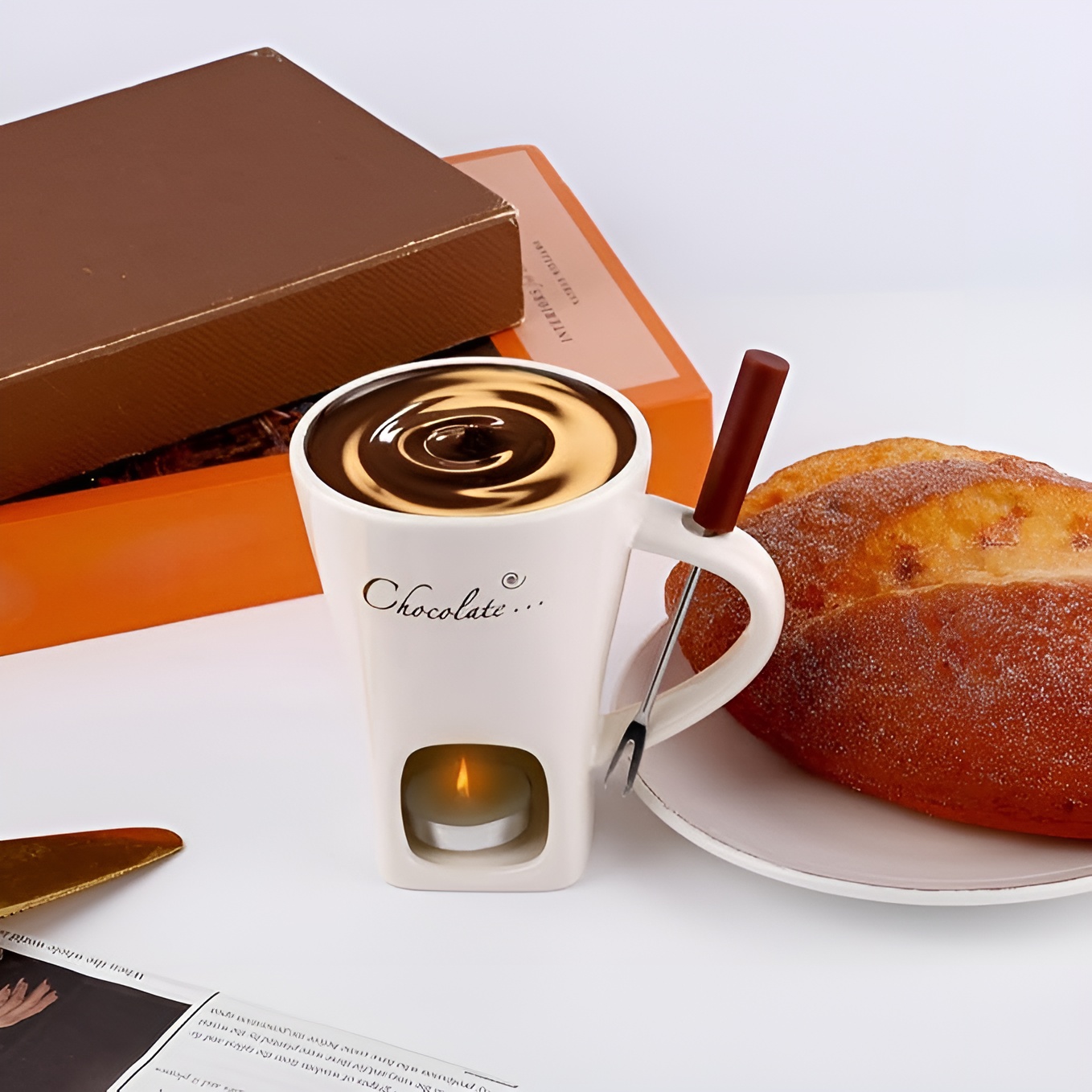 Mini Ceramic Chocolate Fondue Mug With Fork