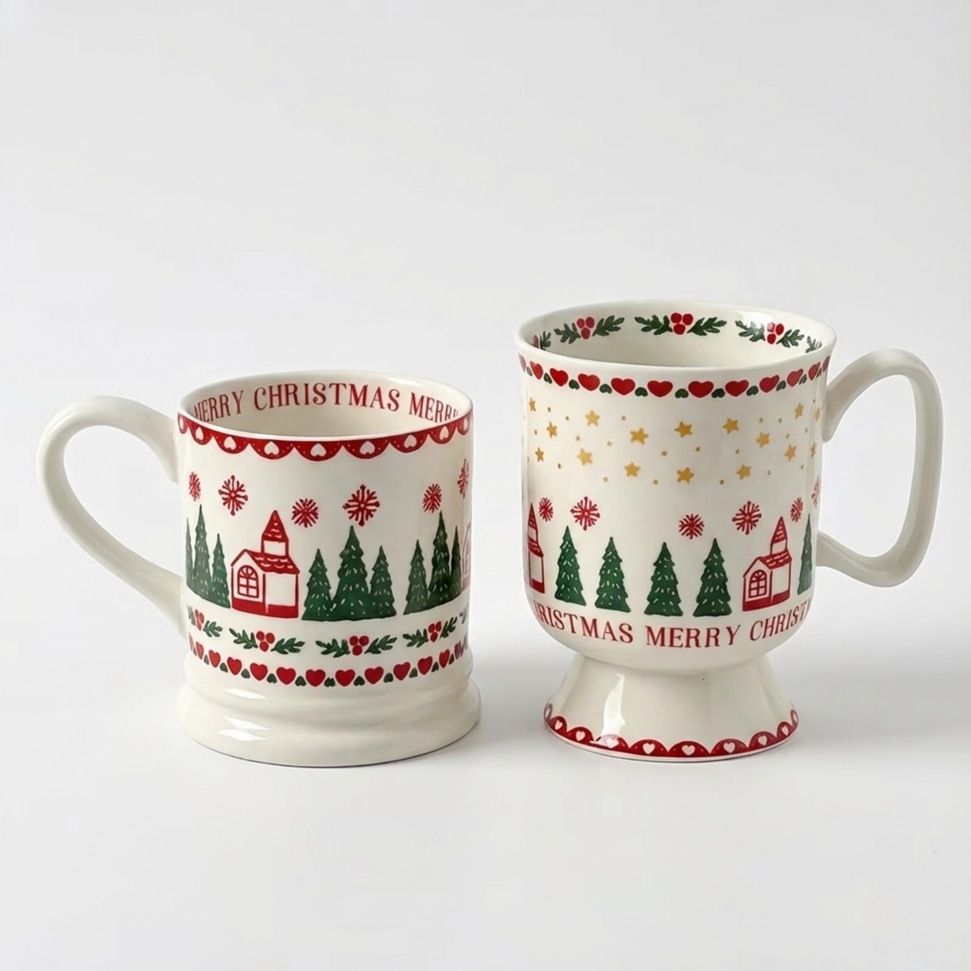 Christmas Ceramic Mug With Snowflake And Tree Design