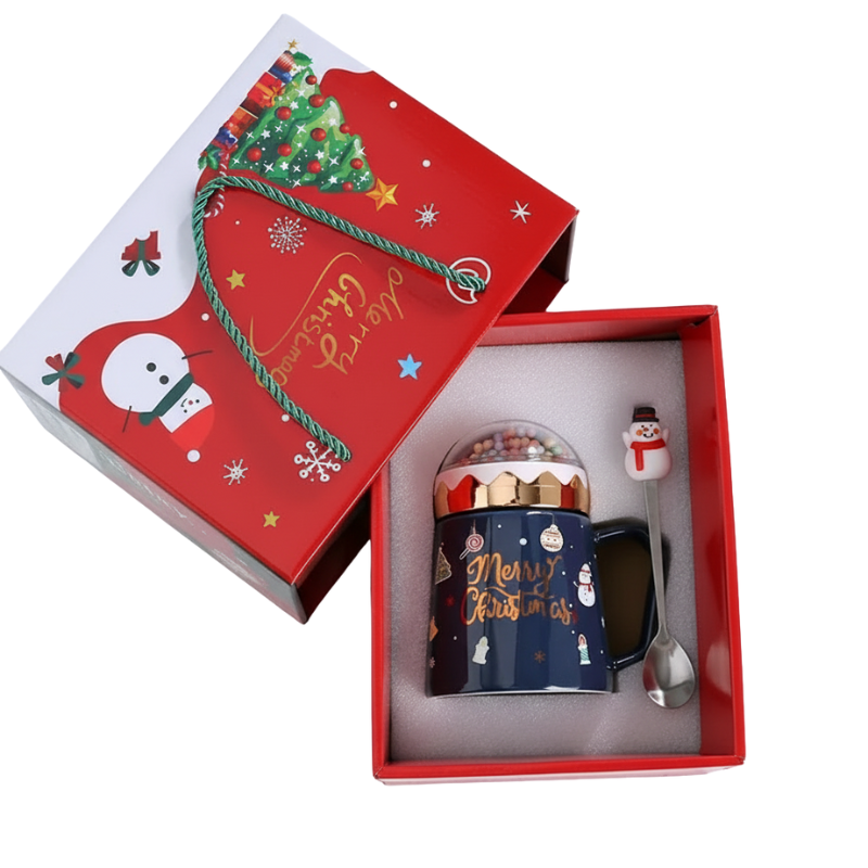 Christmas Mugs With Lid And Santa Claus Spoon 