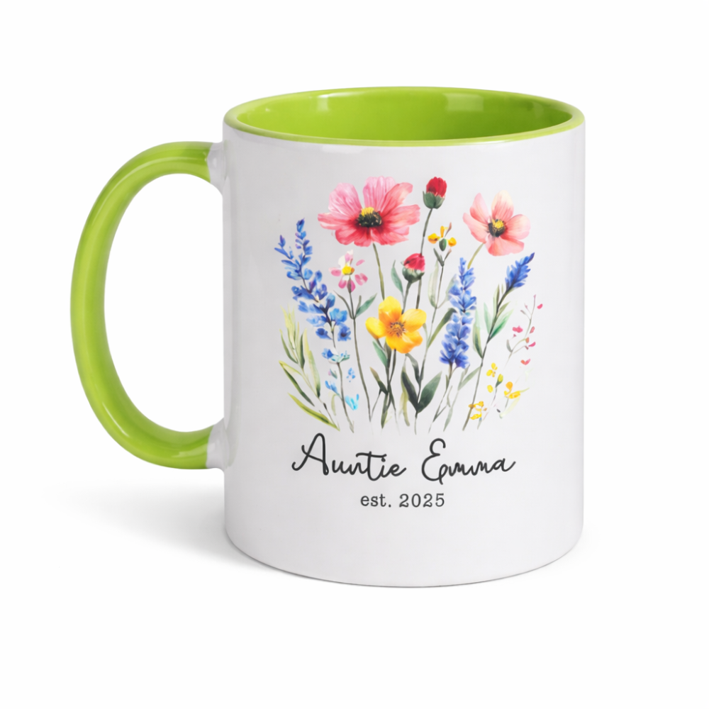 Personalized Auntie Floral Glass Printed Coffee Mug