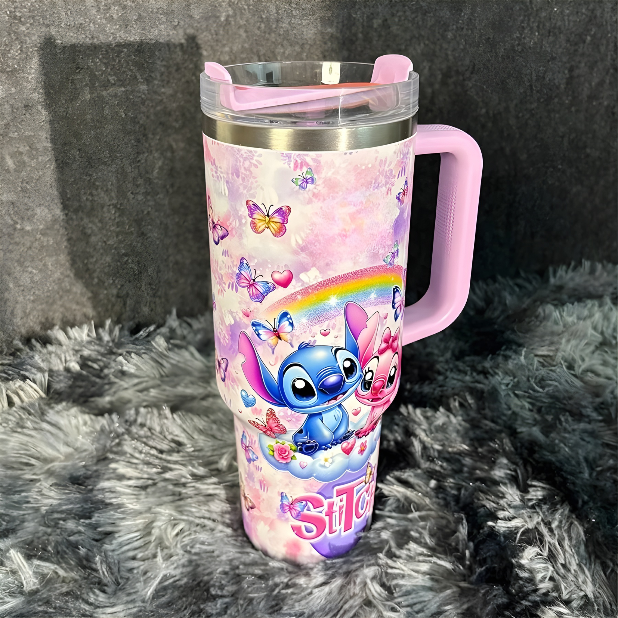 Cartoon Butterfly Design Tumbler With Handle For Daily Use