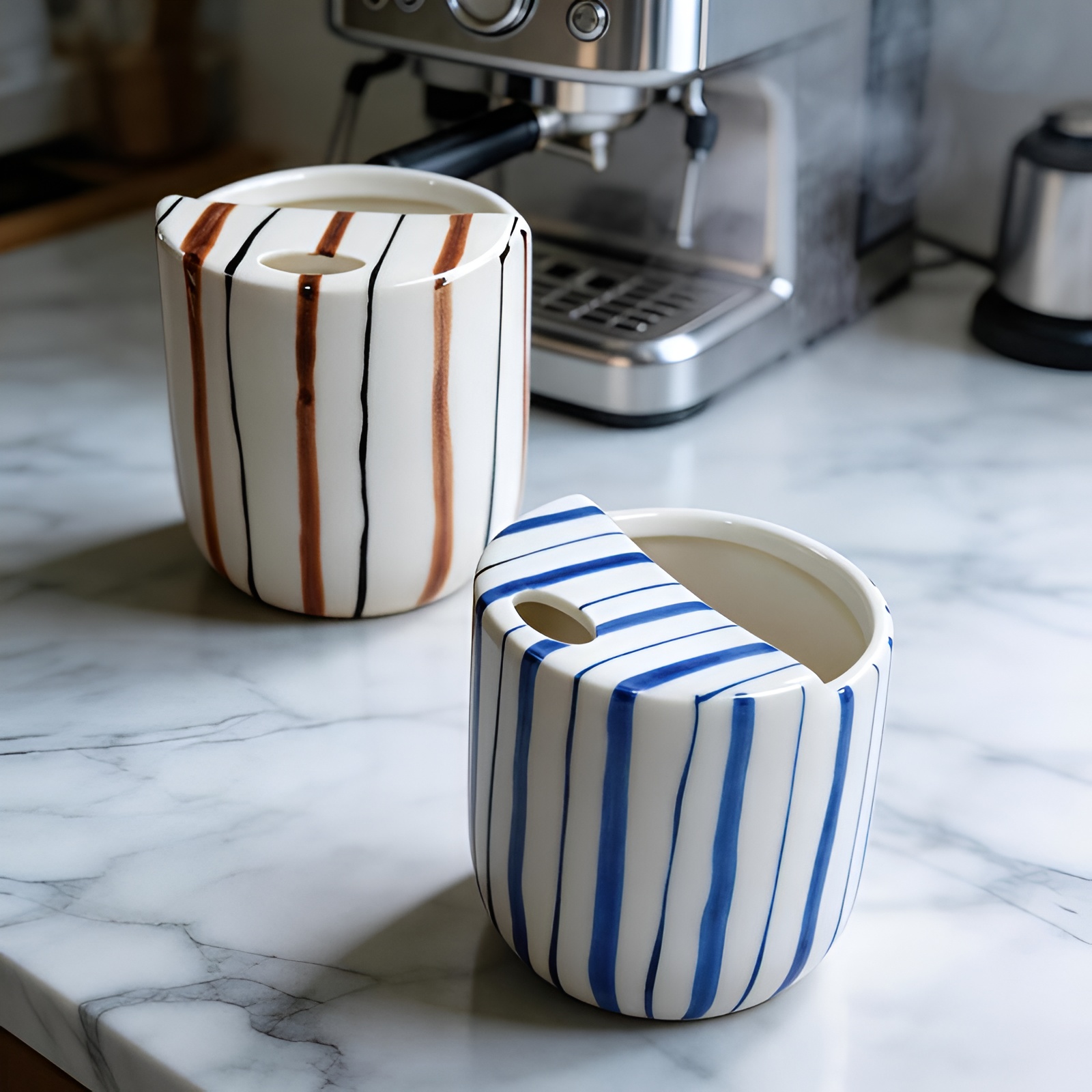 Handcrafted Ceramic Coffee Mug with Fashionable Hand-Painted Striped Pattern Unique Design