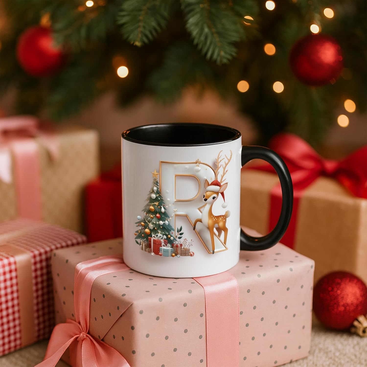 Christmas Personalized Initial Letter Printed Ceramic Mug