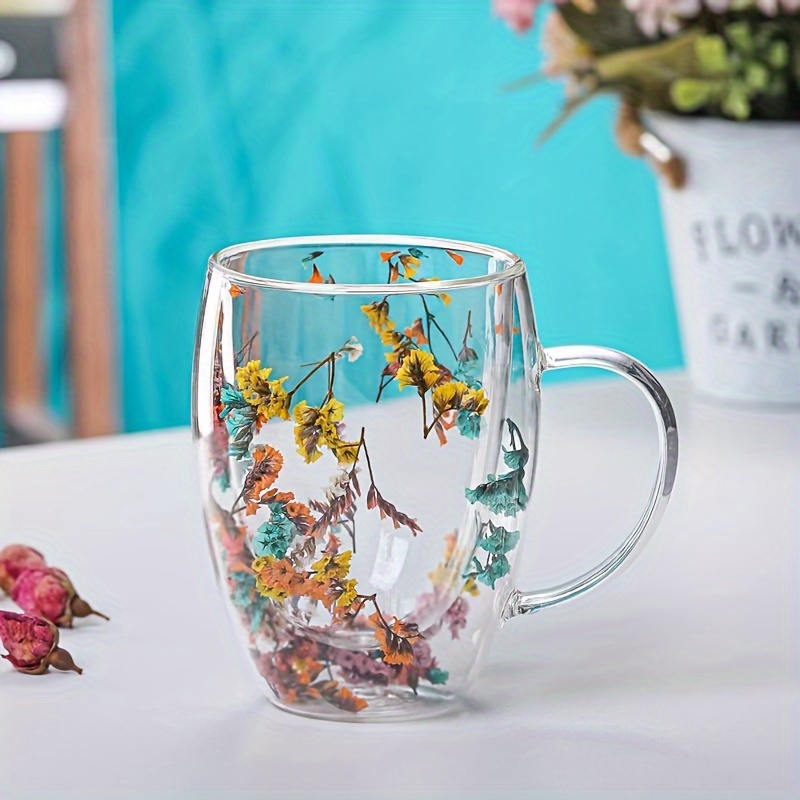 Floral Double-Wall Insulated Glass Mug 