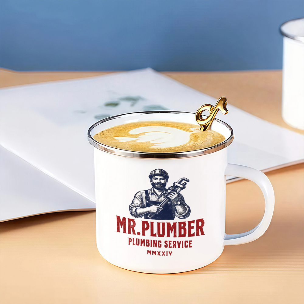 1pc 12.5oz Stainless Steel Enamel Mug Tumbler with Mr Plumber Plumbing Service Design