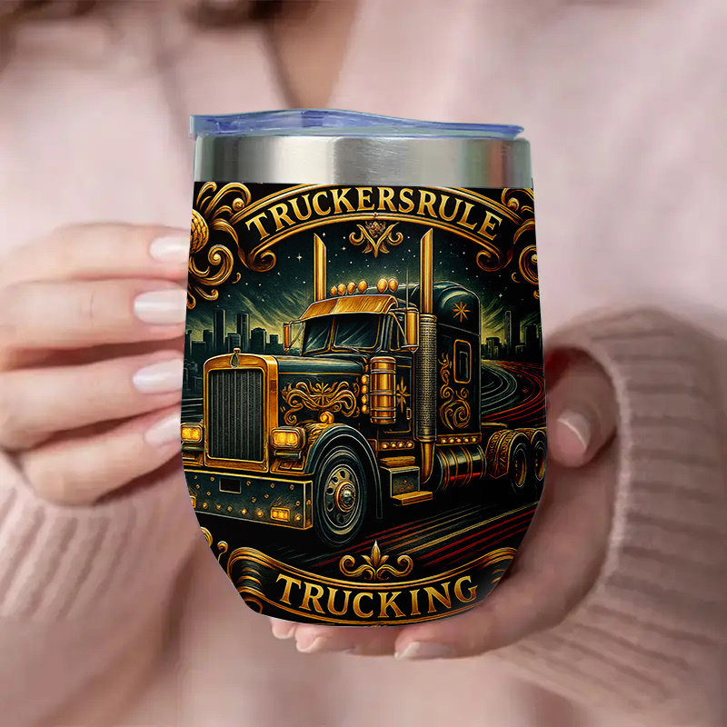 1pc 12oz Coffee Cups Mugs Stainless Steel Tumbler Leak Proof Gift Idea Truckers Rule Theme