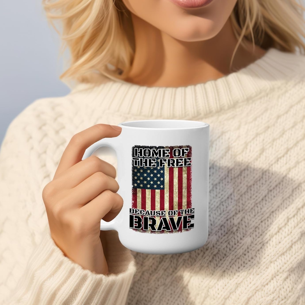 Military Veteran Coffee Mug USA Flag Home of The Free Because Of The few Cup Gift For Marine Navy Army Air Force