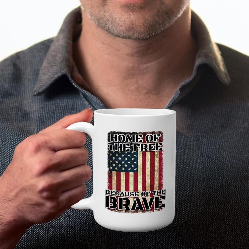 Military Veteran Coffee Mug USA Flag Home of The Free Because Of The few Cup Gift For Marine Navy Army Air Force