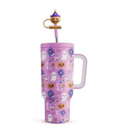 40Oz Halloween Patterned Insulated Tumbler With Handle And Straw - Mineral Mug