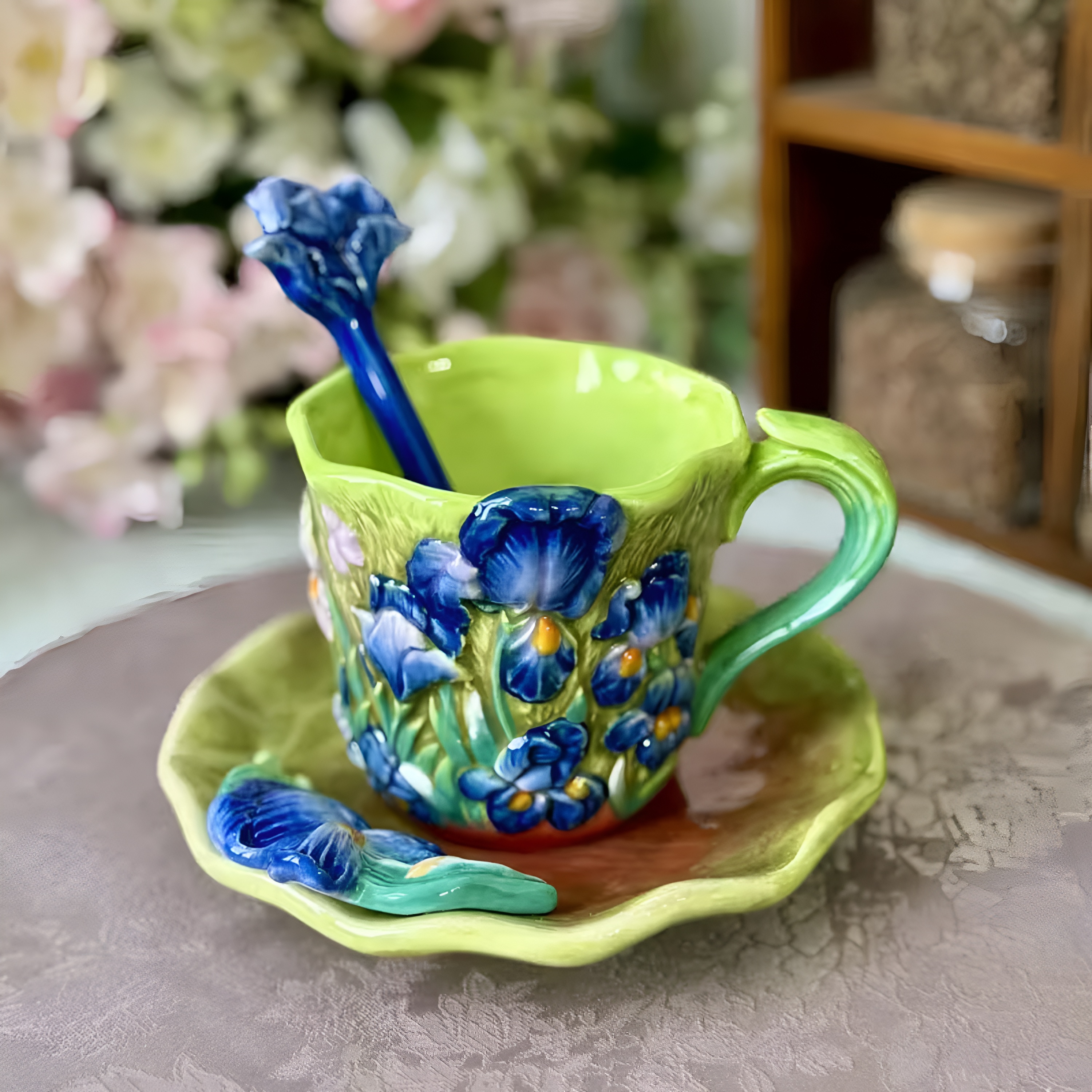 3D Painted Starry Art Ceramic Coffee Cup With Saucer Set