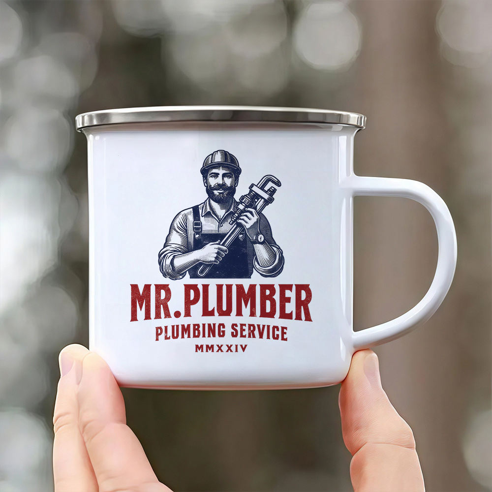 1pc 12.5oz Stainless Steel Enamel Mug Tumbler with Mr Plumber Plumbing Service Design