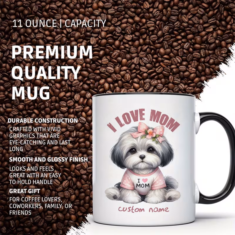 1pc 11oz personalized name customization ceramic mug pink shih tzu coffee cup i love mom perfect gift for shih tzu lovers ideal gift for christmas halloween thanksgiving 3