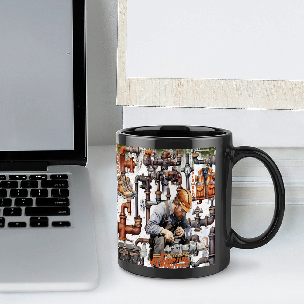 1pc 11oz Ceramic Mug with Plumbing Themed Design