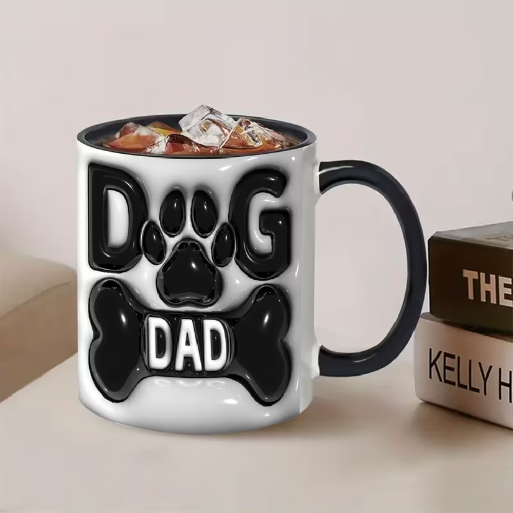 11 oz Ceramic Dog Dad Coffee Mug Paw and Bone Design 1pc