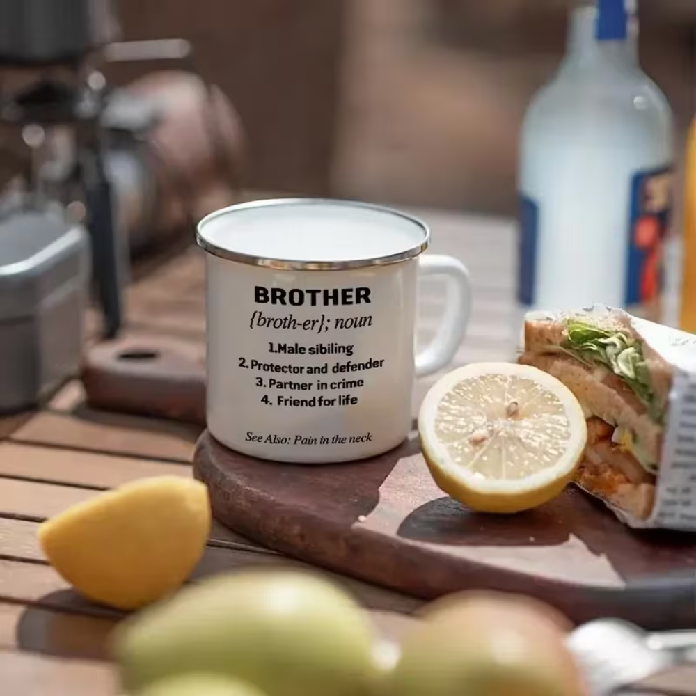 Funny Brother 1pc 12oz Metal Enamel Cup - Camping Coffee Cup Gift for Brother and Sisters