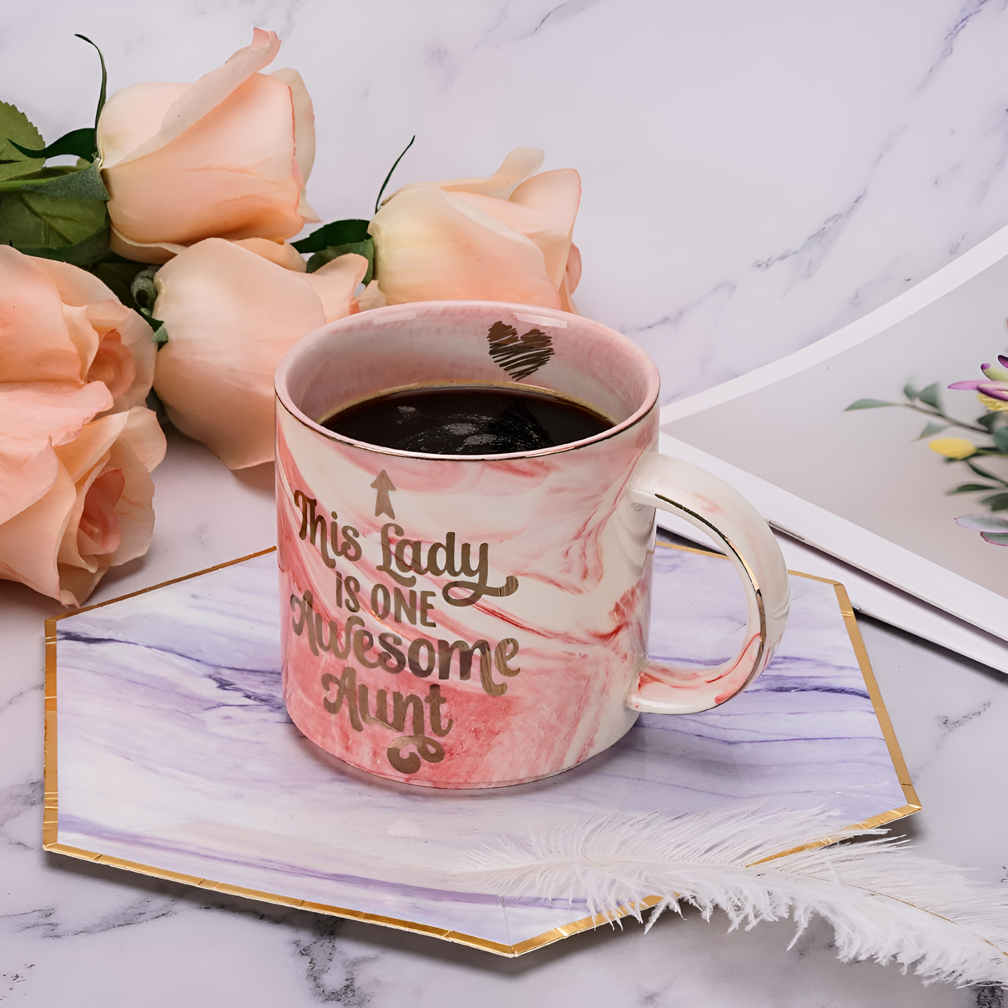 Ceramic Coffee Mug With Marble Design For Aunt 