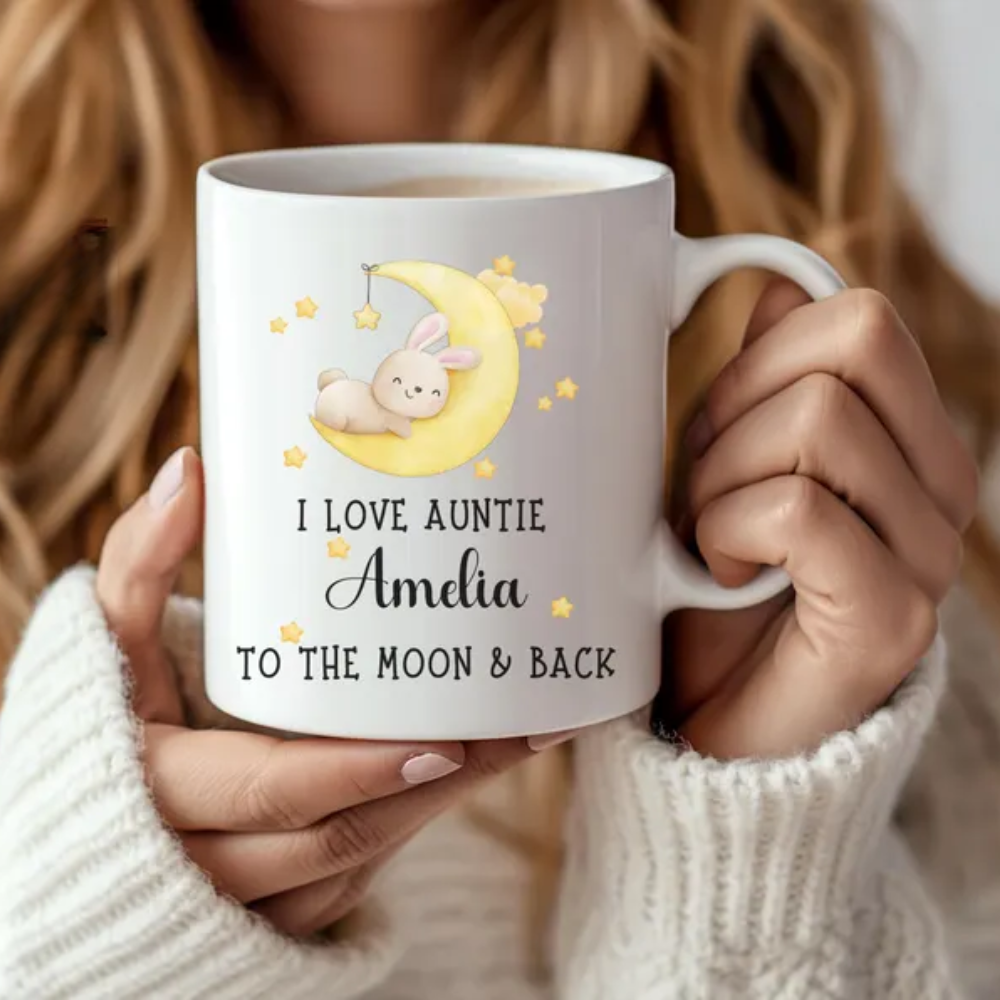 Personalized Auntie Mug Cute Rabbit Love Auntie To The Moon And Back 