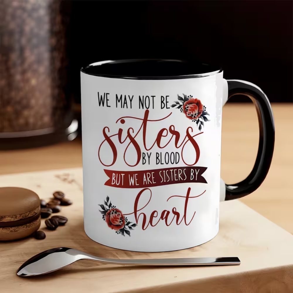 1pc 1pcs Sister by Heart Ceramic Mug with Heartfelt Sisterhood Quotes - Microwave & Dishwasher Safe Coffee & Tea Cup Suitable for Best Friends, Sisterhood Gift for Christmas, Birthday, for Hot/Cold Drinks