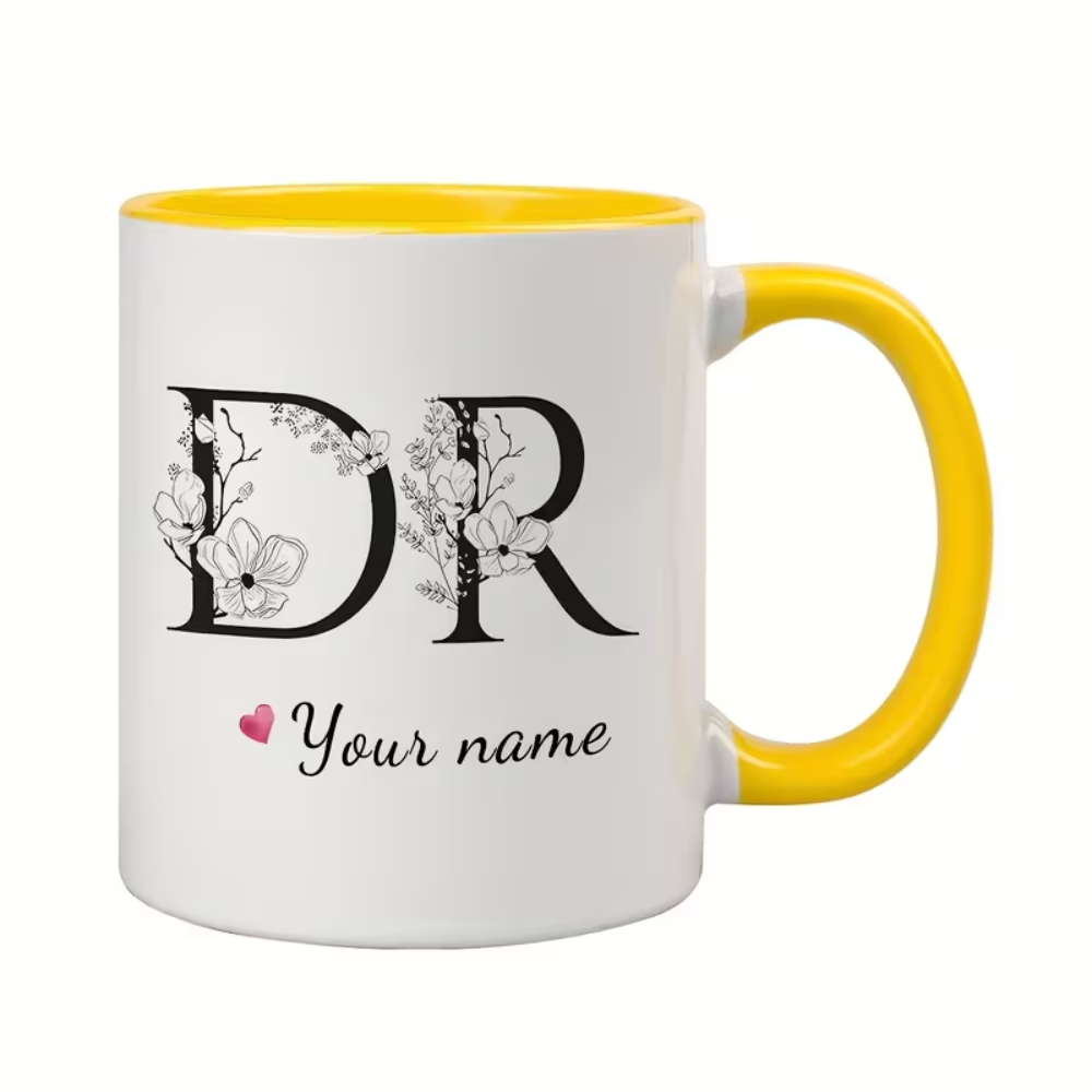 Personalized Doctor Ceramic Coffee Mug with Name Initials Floral Design