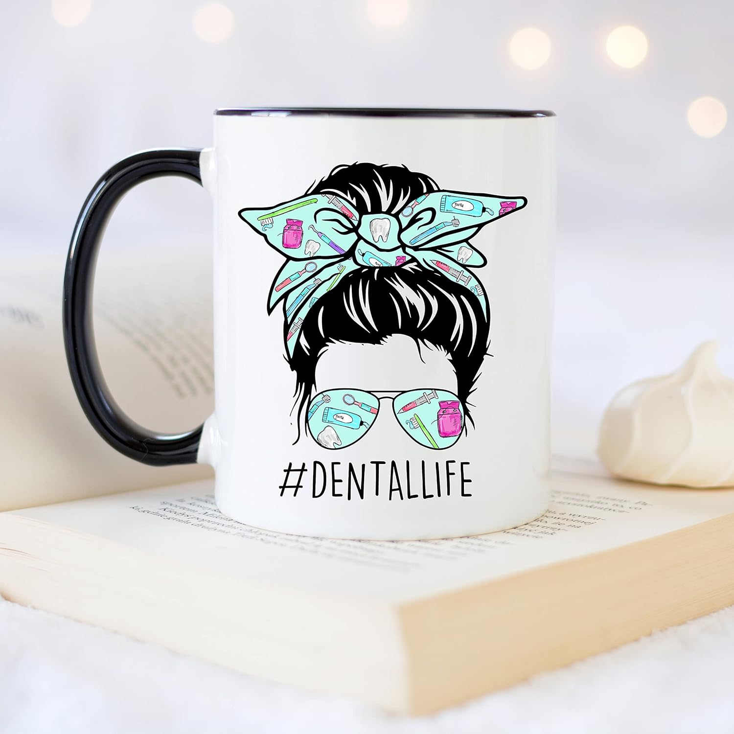 Dental Life Coffee Mug Dental Hygienist and Dentist Gift Black Handle Ceramic Coffee Cup 11 Oz