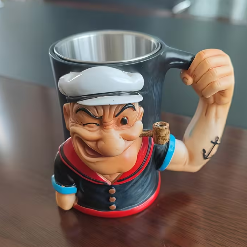 Heavy-Duty Stainless Steel Mug with Popeye the Sailor for Man Design