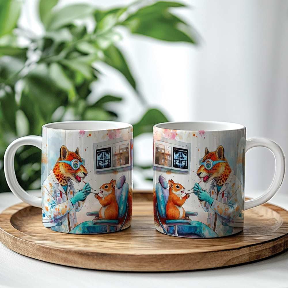Watercolor Leopard Dentist Coffee Mug Funny Dental Appreciation Gift for Dentist Lovers 11 Oz