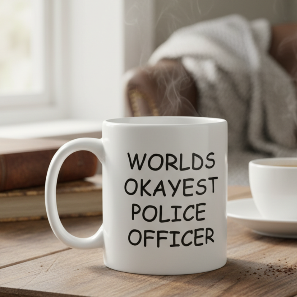 Ceramic Worlds Okayest Police Officer Coffee Mug Funny Novelty Drinkware