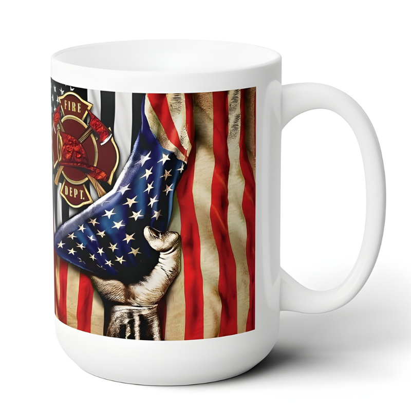 Firefighter USA Flag Coffee Mug Ceramic