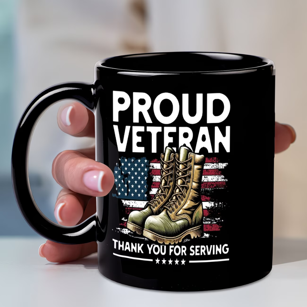 1pc 1pcs Patriotic Veteran Mug with Proud Service Boot Patterns & American Flag 