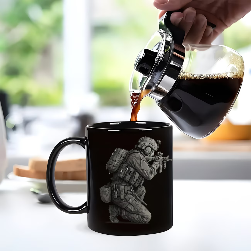 Ceramic Coffee Mug Designed with a Realistic Army Combat Theme