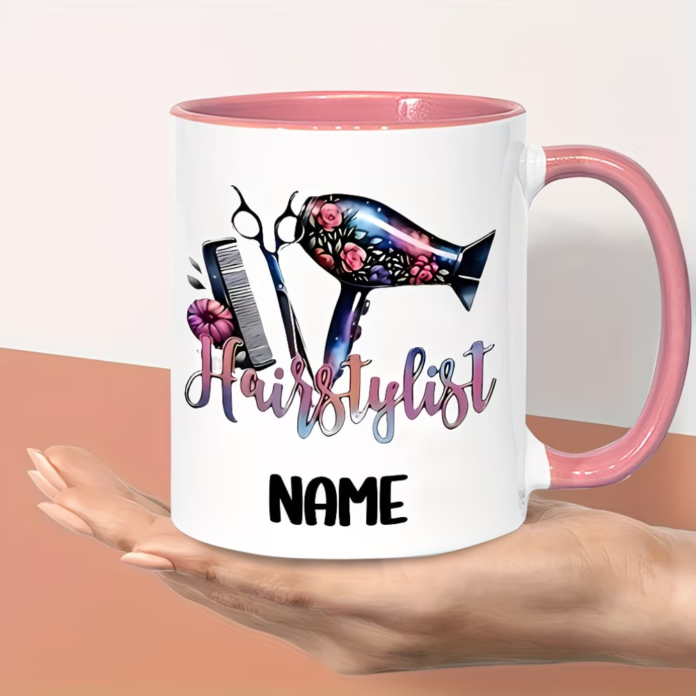A Creative Hairstylist Ceramic Coffee Mug with a Double-Sided Design