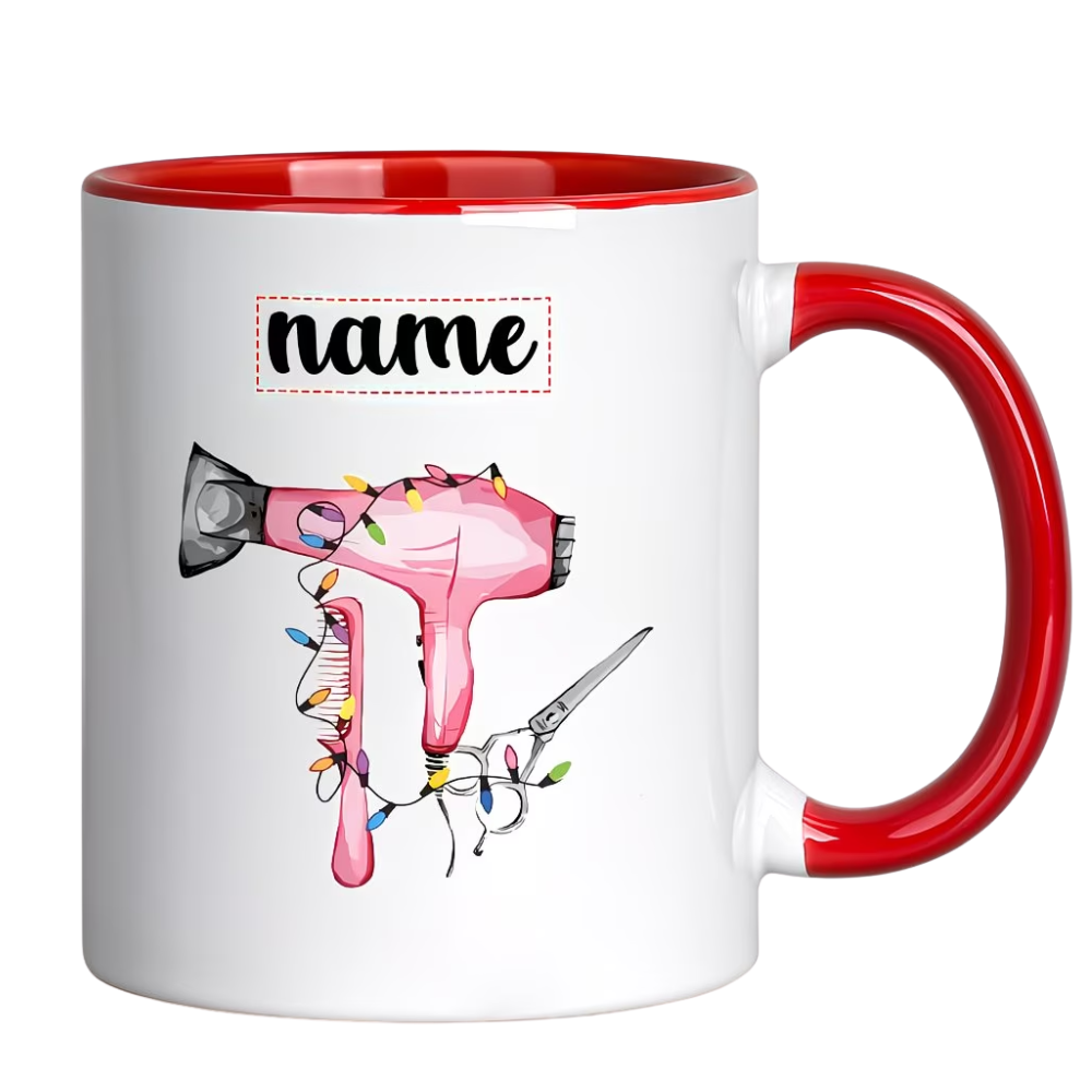 Custom Name 11oz Ceramic Coffee Mug, 1pc Hairdressing Tool & String Lights,