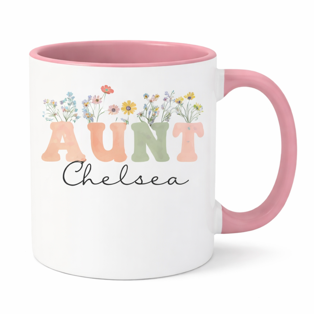Personalized Wildflowers Aunt Mug for Aunt Mug With Name, Custom Gift for Aunt Pregnancy