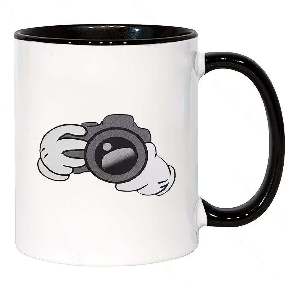 1pc Funny Camera-Shaped Coffee Mug - 11oz White Ceramic Cup with Red Interior & Black Camera Design, Dishwasher Safe