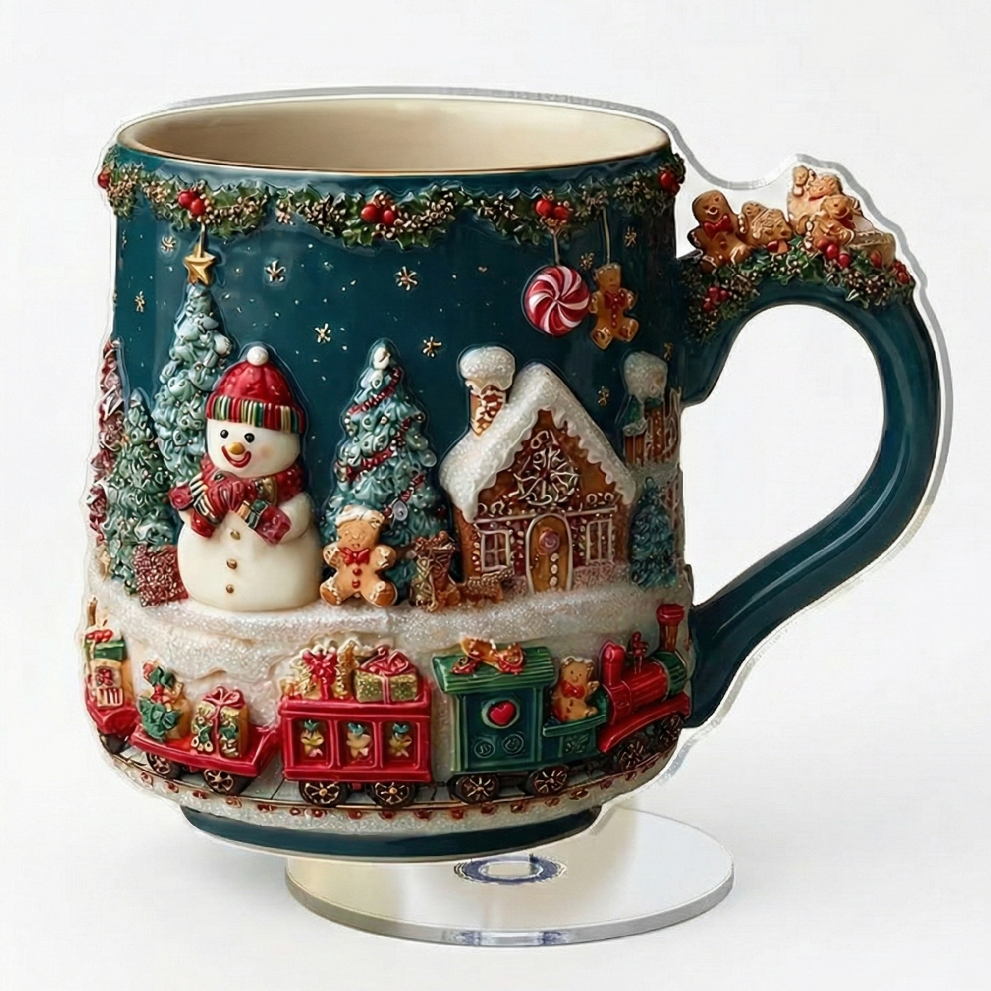 2D Flat Rotating Acrylic Christmas Mug With Festive Snowy Scene