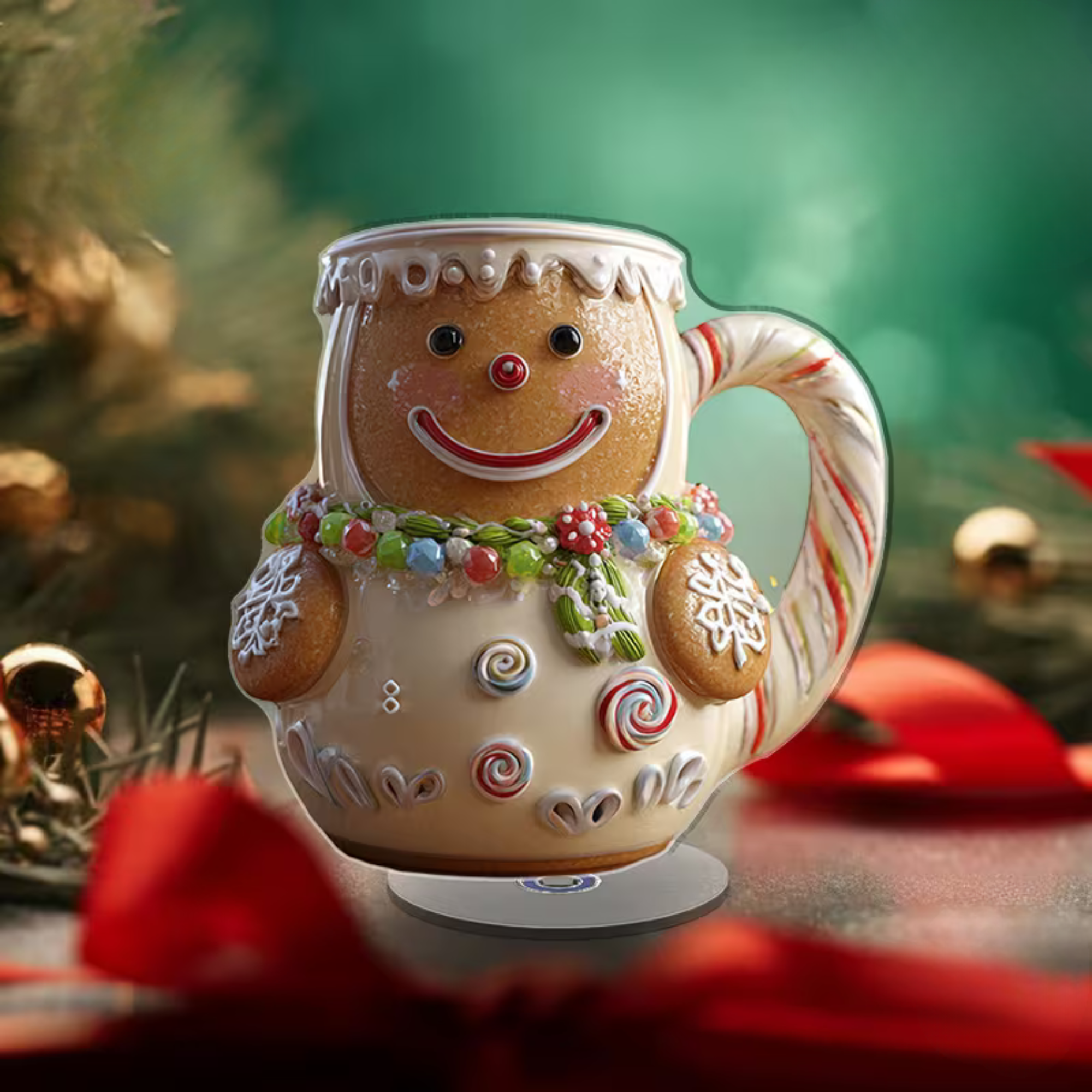 2D Flat Rotating Acrylic Gingerbread Cookie Character Cup With Icing Details