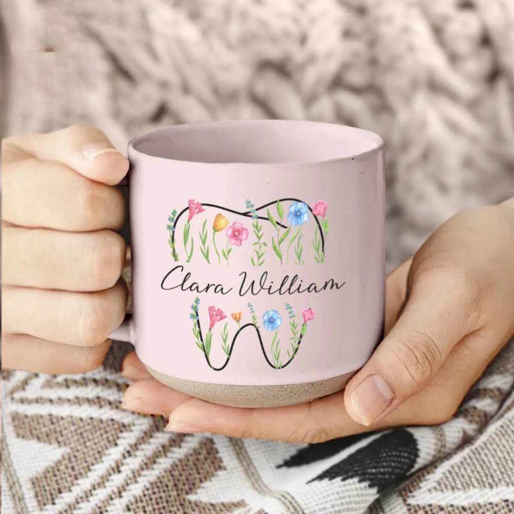 Custom Dental Themed Wildflowers Printed Pottery Mug