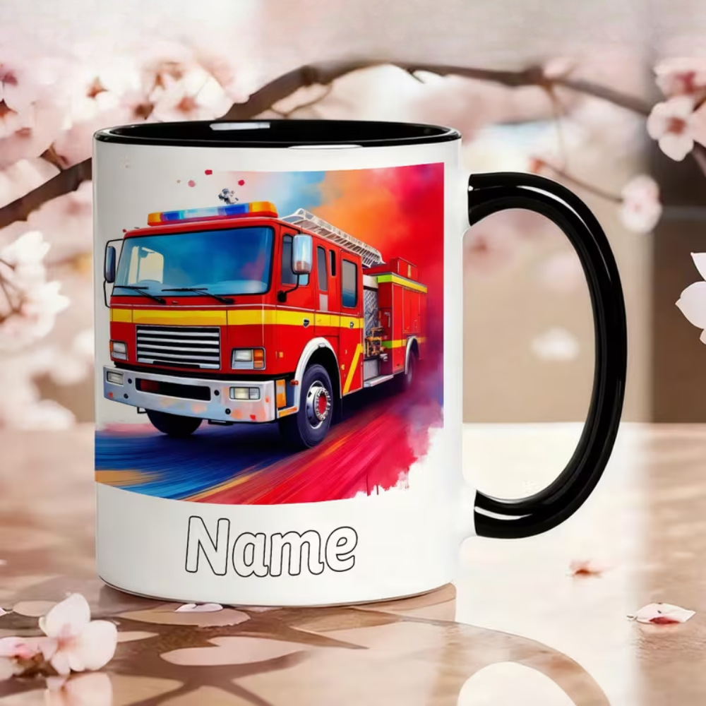 Personalized Name Print Fire Truck Themed 11oz Coffee Mug For Fire Fighters